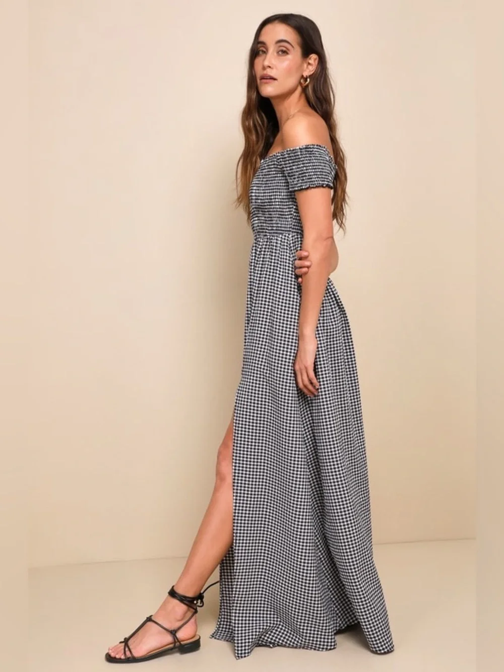 Lulu's Patsy Black & White Gingham Off the Maxi Dress Small NWT Current Style - Picture 3 of 10